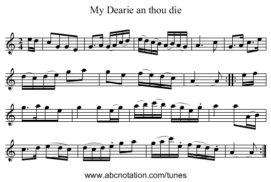 My Dearie an thou die - staff notation