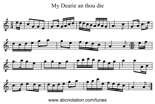 My Dearie an thou die - staff notation