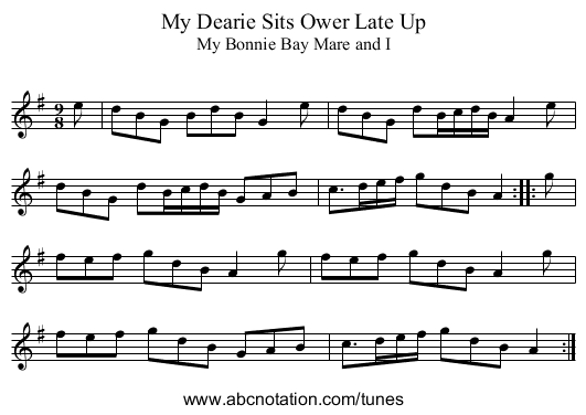 My Dearie Sits Ower Late Up - staff notation