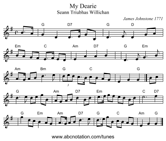 My Dearie - staff notation