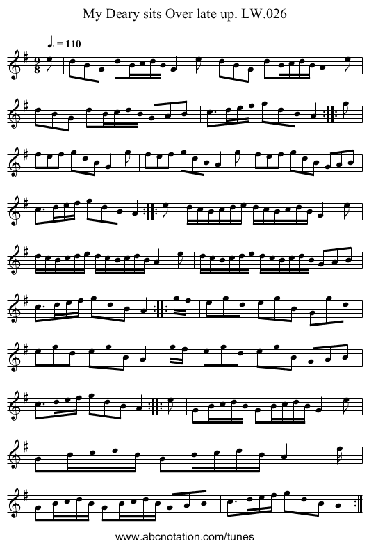 My Deary sits Over late up. LW.026 - staff notation