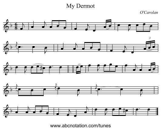 My Dermot - staff notation