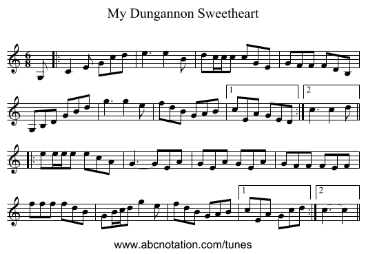 My Dungannon Sweetheart - staff notation