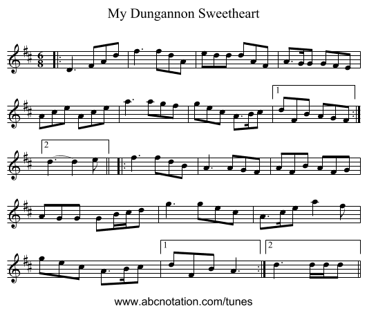 My Dungannon Sweetheart - staff notation