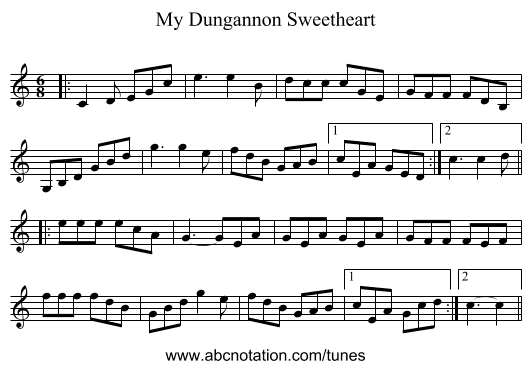 My Dungannon Sweetheart - staff notation