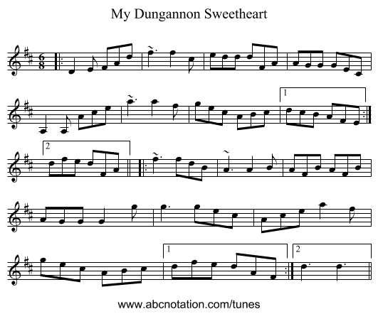 My Dungannon Sweetheart - staff notation