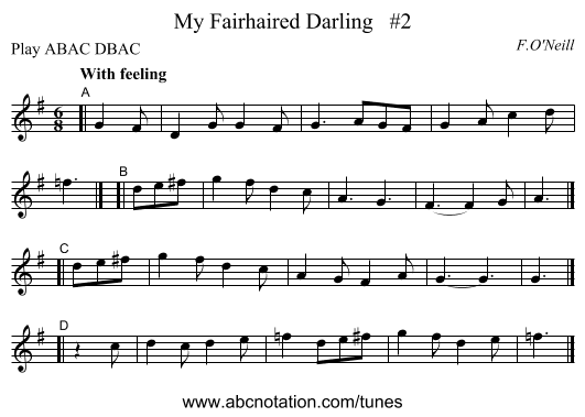 My Fairhaired Darling   #2 - staff notation