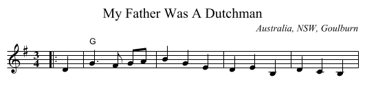 My Father Was A Dutchman - staff notation