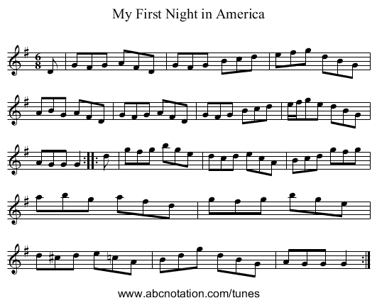 My First Night in America - staff notation