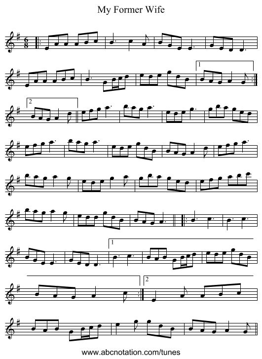My Former Wife - staff notation