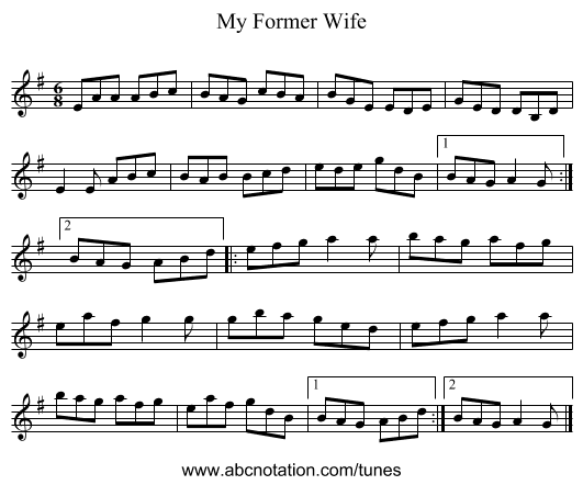 My Former Wife - staff notation