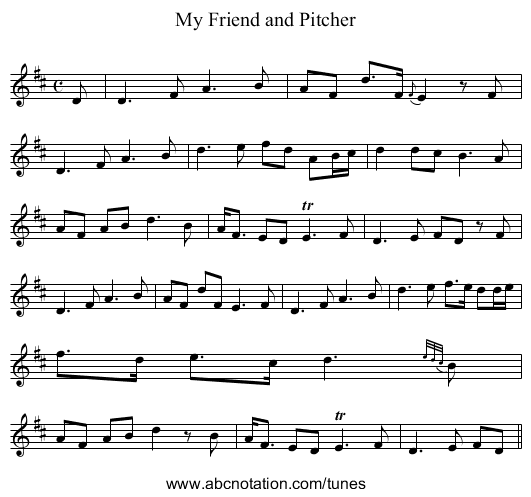 My Friend and Pitcher - staff notation