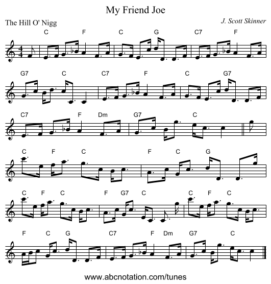 My Friend Joe - staff notation