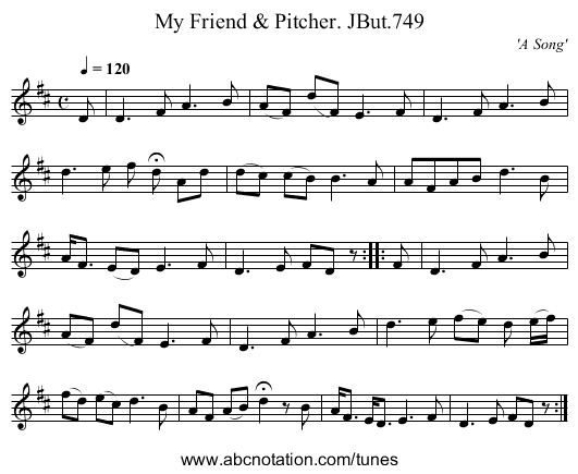 My Friend & Pitcher. JBut.749 - staff notation