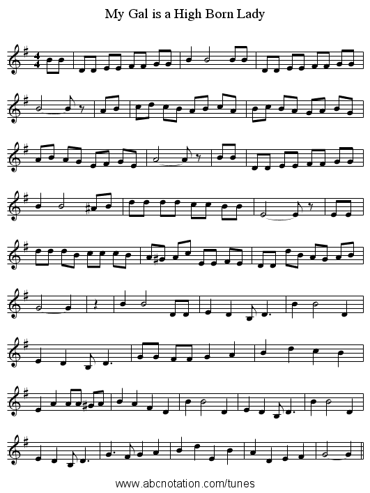 My Gal is a High Born Lady - staff notation