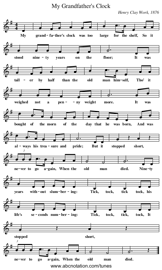 abc My Grandfather's Clock