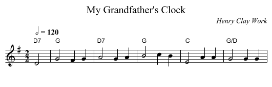My Grandfather's Clock - staff notation