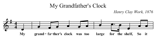 My Grandfather's Clock - staff notation