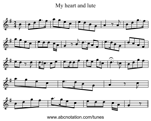 My heart and lute - staff notation