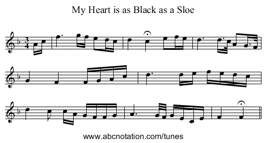 My Heart is as Black as a Sloe - staff notation