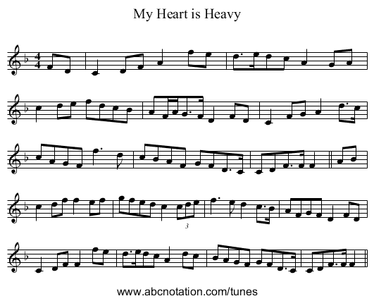 My Heart is Heavy - staff notation