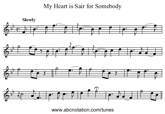 My Heart is Sair for Somebody - staff notation