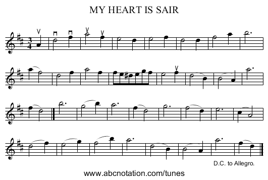MY HEART IS SAIR - staff notation