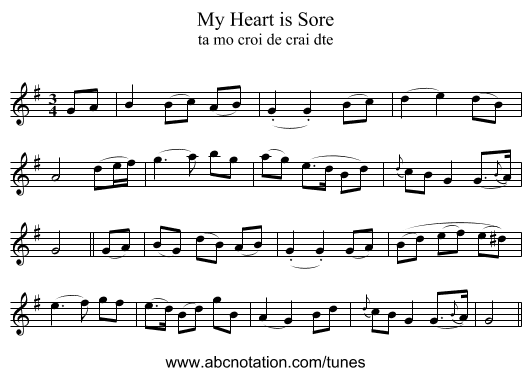 My Heart is Sore - staff notation