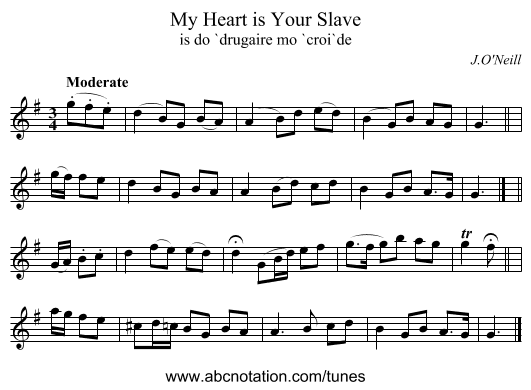 My Heart is Your Slave - staff notation