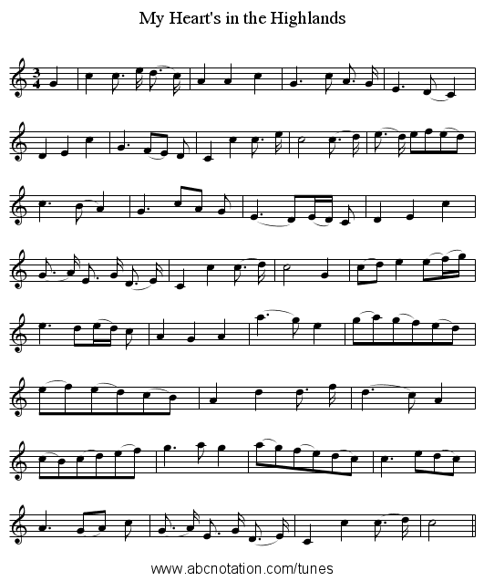 My Heart's in the Highlands - staff notation