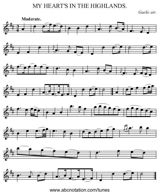 MY HEART'S IN THE HIGHLANDS. - staff notation