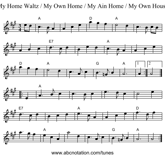 My Home Waltz / My Own Home / My Ain Home / My Own House - staff notation