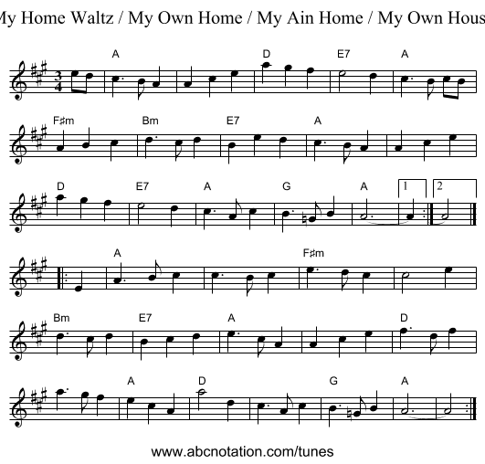 My Home Waltz / My Own Home / My Ain Home / My Own House - staff notation