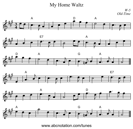 My Home Waltz - staff notation