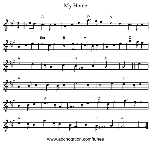 My Home - staff notation