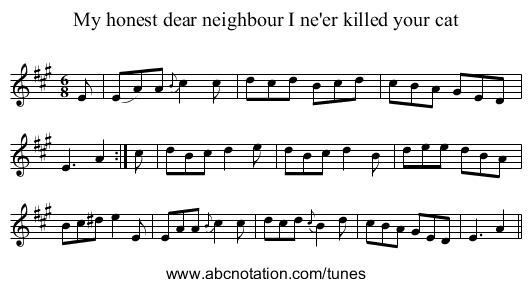 My honest dear neighbour I ne'er killed your cat - staff notation