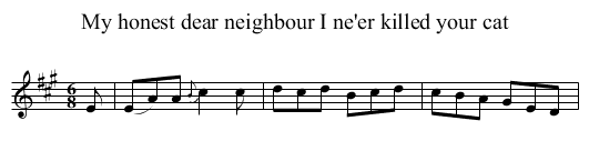 My honest dear neighbour I ne'er killed your cat - staff notation