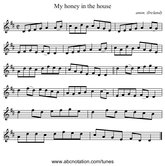 My honey in the house - staff notation
