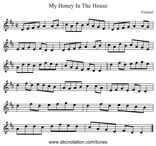 My Honey In The House - staff notation