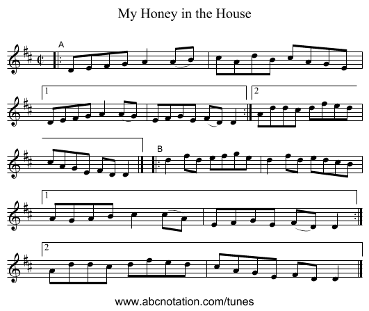 My Honey in the House - staff notation