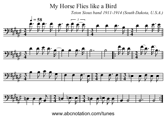 My Horse Flies like a Bird - staff notation
