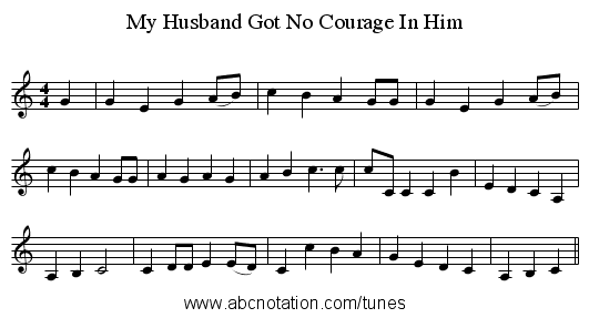 My Husband Got No Courage In Him - staff notation