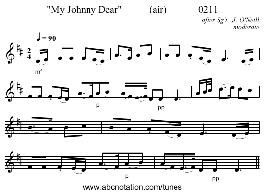 My Johnny Dear           (air)             0211 - staff notation