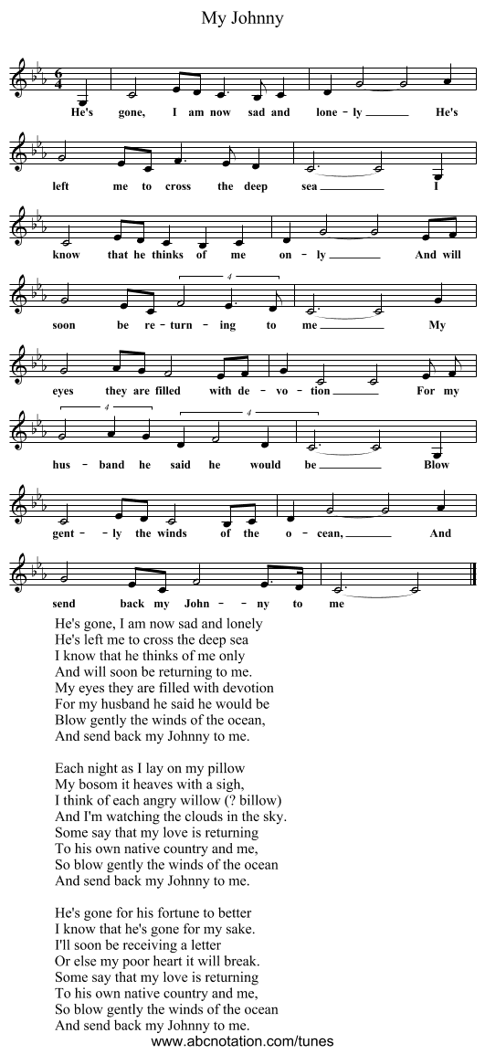 My Johnny - staff notation