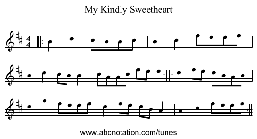 My Kindly Sweetheart - staff notation