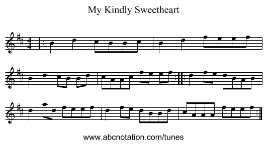 My Kindly Sweetheart - staff notation