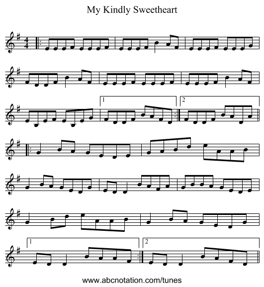 My Kindly Sweetheart - staff notation