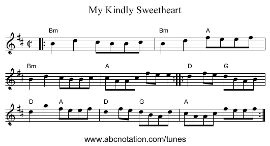My Kindly Sweetheart - staff notation