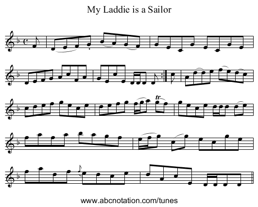 My Laddie is a Sailor - staff notation