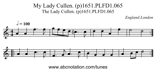 My Lady Cullen. (p)1651.PLFD1.065 - staff notation